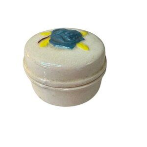 Vintage Ceramic Trinket Box With Hand-Painted Floral Lid Design